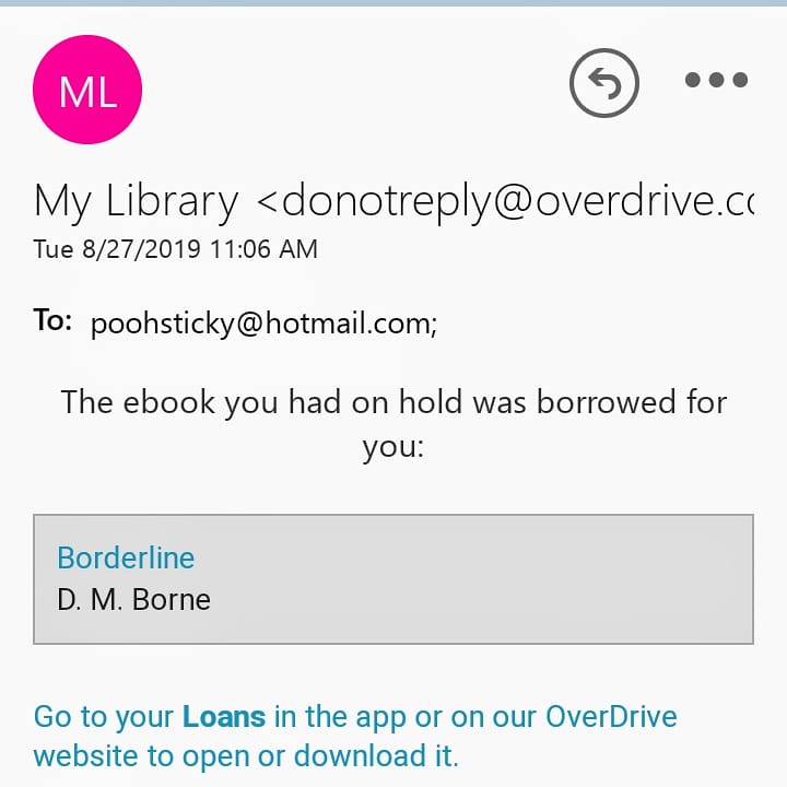 AuroraBookCo's tweet photo. Thank you Magnolia eLibrary for purchasing the e-book BORDERLINE by @_dmborne. #supportyourlocallibrary #bookthisweekend https://t.co/ziiTEtLarq
