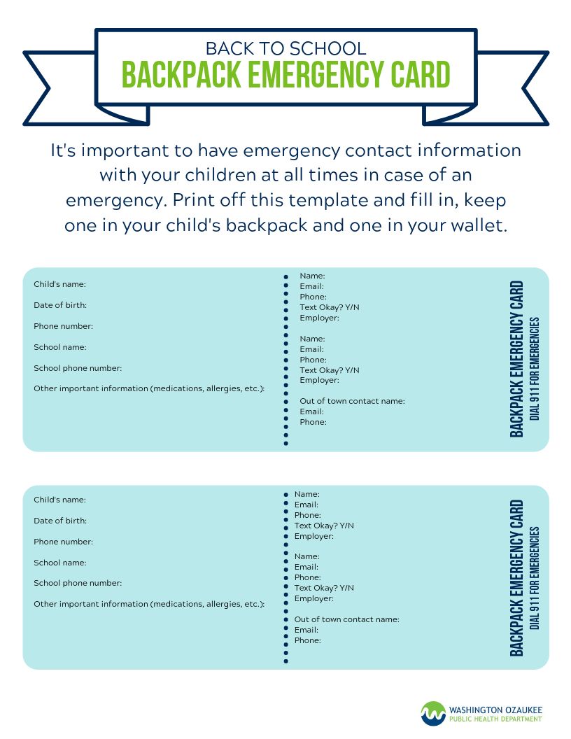 WashOz Public Health Twitterren: "Getting ready for back to school Throughout In Case Of Emergency Card Template