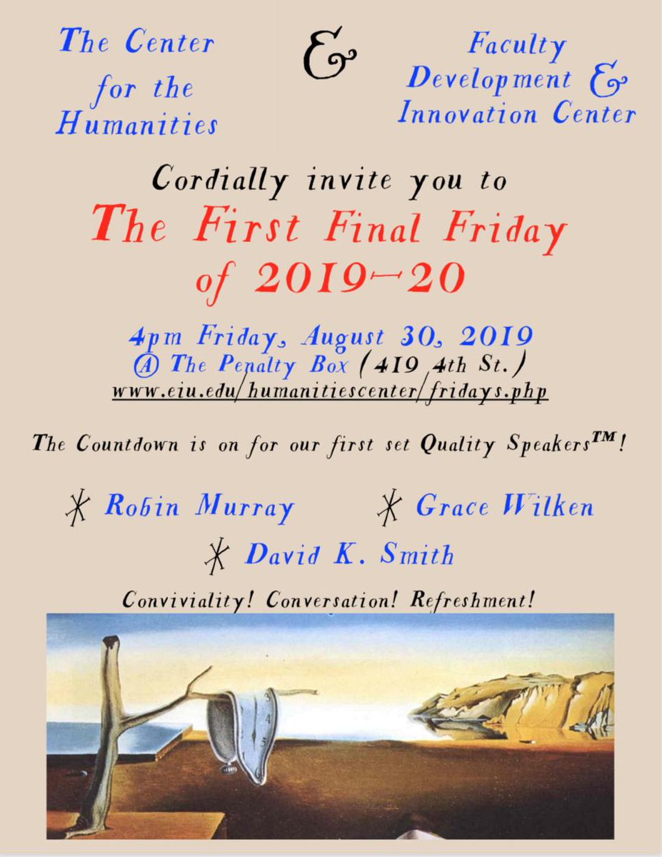 #EIU faculty are scholars who share their research findings w/ students, the academic community &amp; our local community. On Fri 8/30 @ 430 @ ThePenaltyBox, three will share their pursuit of knowledge! #AcademicTwitter #AcademicChatter #phdadvice #phdchat #phdlife #FridayMotivation