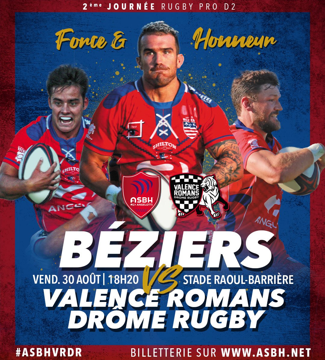ASBHOfficiel's tweet photo. Ce vendredi, l'@ASBHOfficiel reçoit le promu @VRDRrugby à 18h20 dans un stade Raoul-Barrière (ex stade de la Méditerranée) fraîchement rénové par @VilleDeBeziers !
🎟 Billetterie >> https://t.co/DC8LsLgBbJ
🗣 Nous aurons besoin de vous ! ❤️💙
#ASBHVRDR #AquiEsBesiers https://t.co/eOAerQaXZh