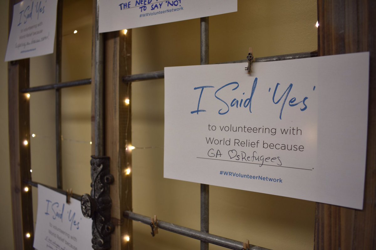 WRAtlanta's tweet photo. We have a “welcome window” in our office with cards indicating the reasons some said ‘yes’ to volunteering with World Relief. One reads “because the need is too great to say ‘no.’” Why do you say ‘yes’ to standing with refugees? Take a moment and comment below! #TuesdayThoughts https://t.co/8K7kCbdM5b