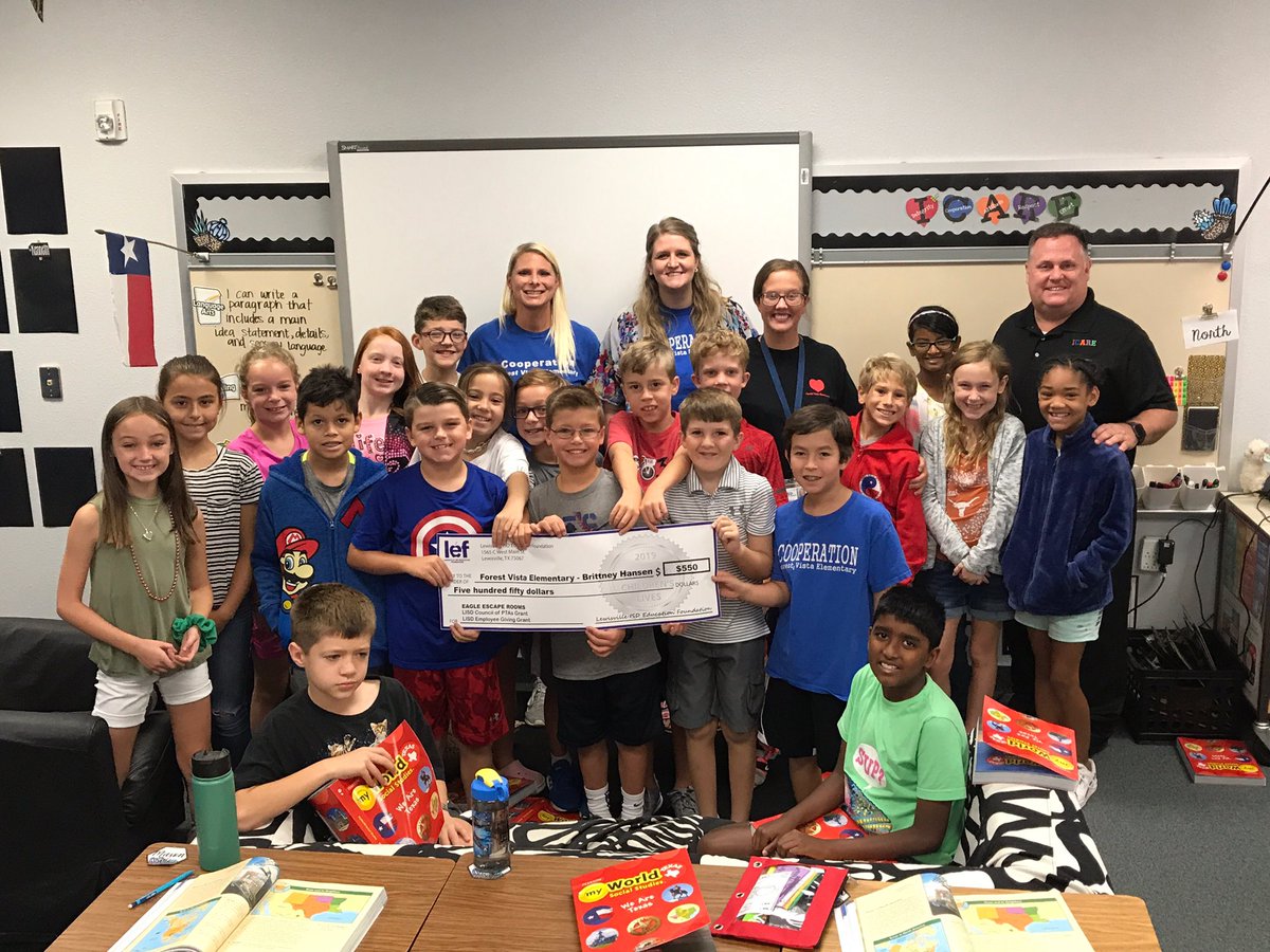 FVE_Hansen's tweet photo. Our @ForestVistaES fourth graders are so excited to break into our Eagle Escape Rooms this year! Thank you @LEFforLISD for helping us fill our classrooms with engaging materials! #LEFGrants https://t.co/gNTythgVVU