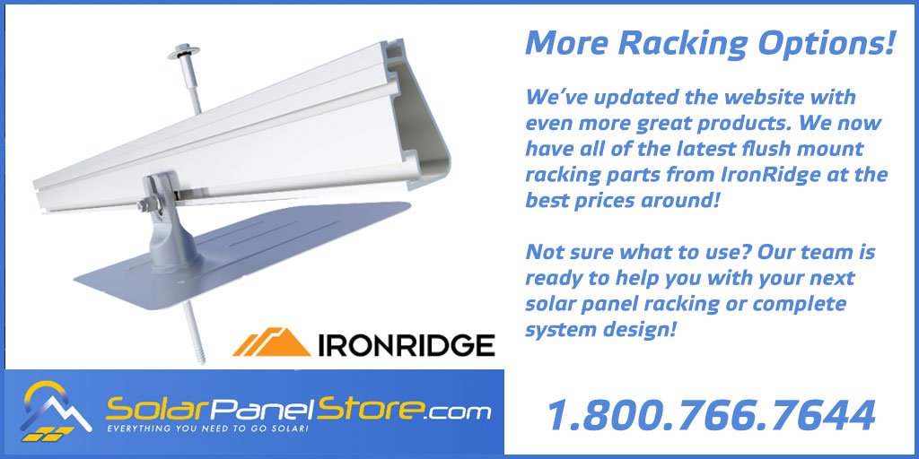 solarpnlstore's tweet photo. New to the line-up of great parts! We've added all of the updated IronRidge solar racking for roof mounted solar arrays! - - #HelpUsHelpYou #GoSolar #DIY #DoItYourself #RVLife #VanLife #SolarPanels #SolarPanel #RenewableEnergy #GoGreen #ShopOnline #CustomerService https://t.co/XmSG7FUMZh