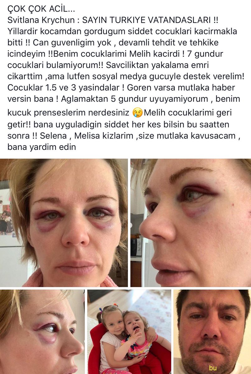 Arkadaşlar,
Bir annenin feryadı için destek istiyorum. Bu mesajı RT yaparak destek verin lütfen!

Çok rica ediyorum; çünkü o küçücük kız çocukları 3 gün sonra ne halde olacaklar bilmiyoruz. Ve o çocukları bu adamın elinden kurtarmak için destek lütfen 🙏🏻❣️
#SvitlanaKrychun