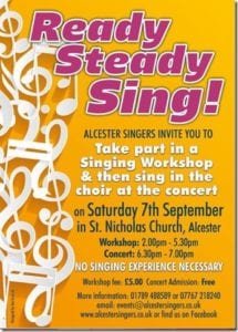 Do you sing? Did you #sing? Would you like to sing?
Now is your opportunity!

Take part in a #ChoirSingingWorkshop  & #Concert
Discover more here... bit.ly/2PafBjn

#WarwickHour #Bromsgrovehour #MidsHour #westmidshour @EventsWhatsOn @SUAHour @AlcesterRT @AlcesterRBL #Fun