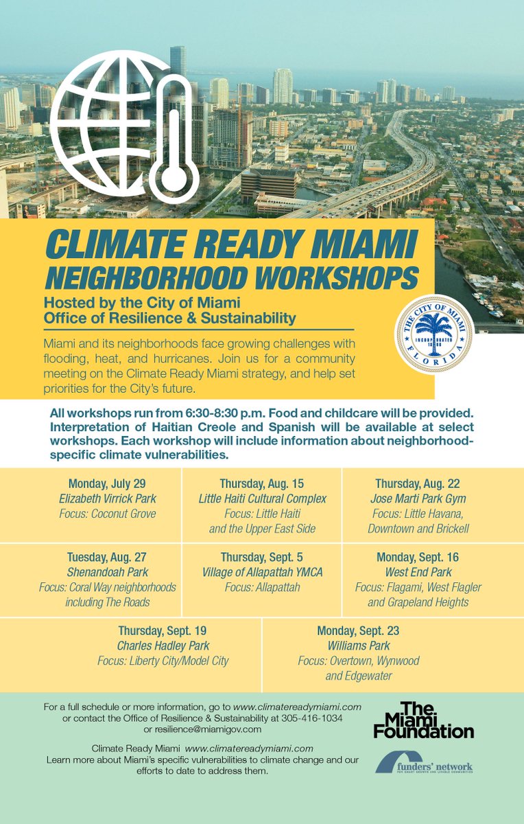 FarinaAlissa's tweet photo. Hi @CityofMiami Twitter! If you follow me, you know I am promoting the heck out of our #ClimateReadyMiami workshops series (made possible by grants from @Funders_Network and @MiamiFoundation). Here's a thread of all our flyers so you can help us promote! https://t.co/ECqOgxqbsH