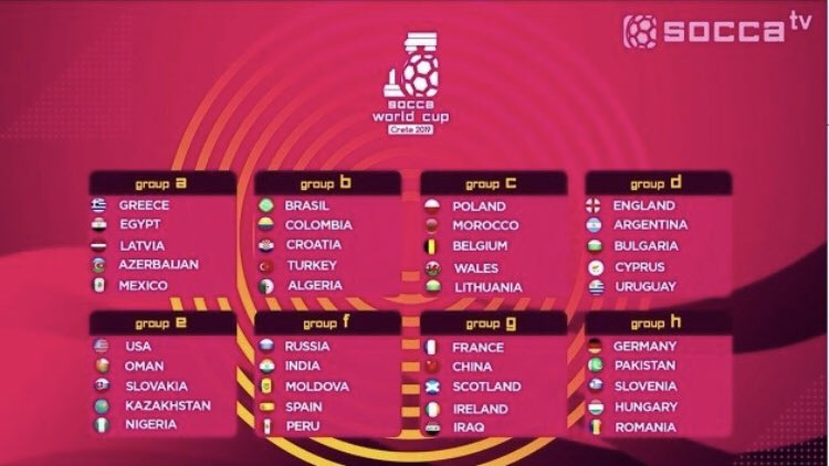 refsupportuk's tweet photo. The draw has been made for the @SoccaFed World Cup in Crete this October. Some incredible games already. https://t.co/zU6wLcUUw9