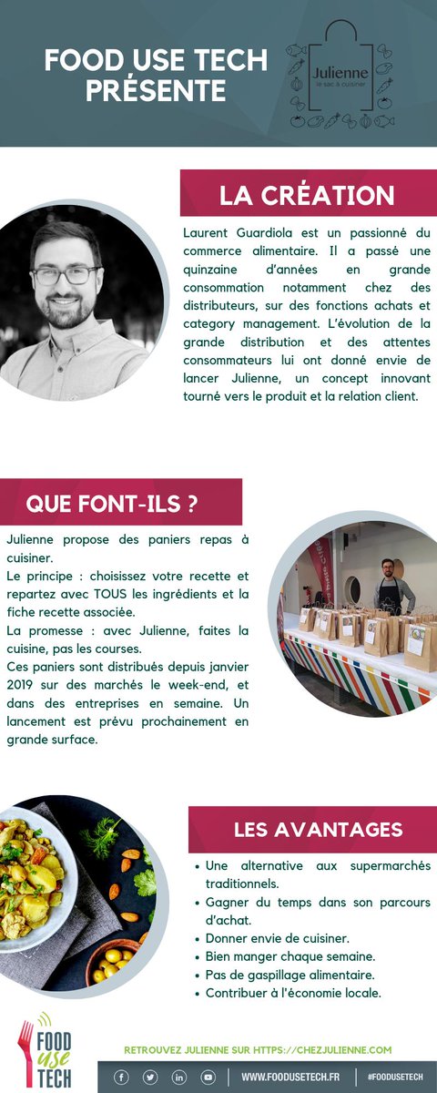 🚀 Meet #Julienne ! Des paniers repas à cuisiner tournés vers le produit et la relation client. Retrouvez Julienne à l’occasion du salon #FoodUseTech les 19 et 20 septembre prochains. 

Billetterie : foodusetech.fr/fr/billetterie

#FoodTech