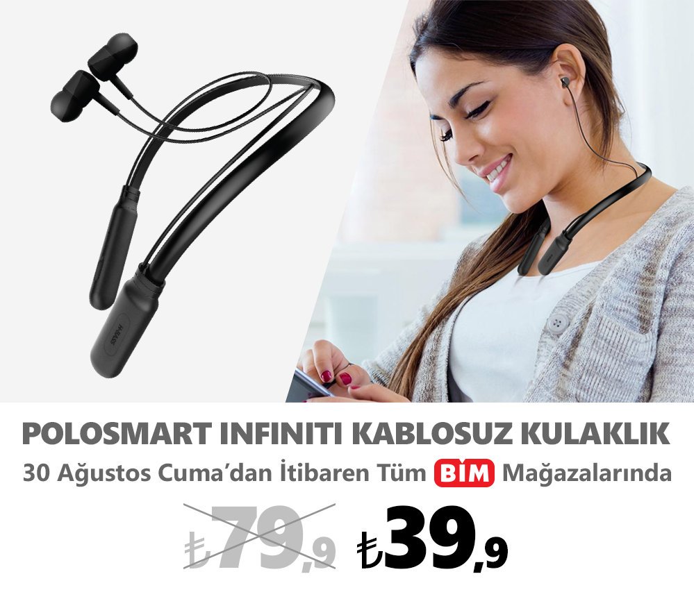 Polosmart FS17 Infiniti Kablosuz Kulaklık 30 Ağustos Cuma gününden itibaren tüm BİM mağazalarında 39,9 indirimli fiyatı ile satışta! Fırsatı kaçırma ! #bim #polosmart #indirim #kablosuzkulaklık #kulaklık #sporkulaklık #wirelessheadphone #neckband