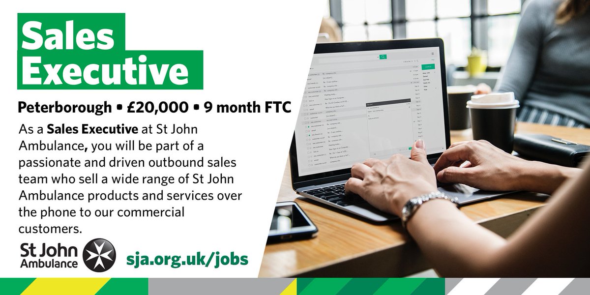 SJA_Jonny's tweet photo. We're looking for an ambitious Sales Executive to join our busy team in Peterborough. 

The role is a 9 month FTC but there is a fantastic opportunity to earn heaps of commission for the right individual. 

jonathan.ladd@sja.org.uk

#jobs #salesjobs #peterborough #sjajobs https://t.co/6DlaDWBSvW