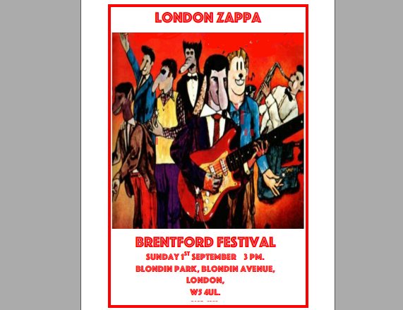 LondonZappa's tweet photo. London Zappa playing Brentford Festival this Sunday 1st Sep at 3pm. Come and see us if you're around. https://t.co/VusftC59mv