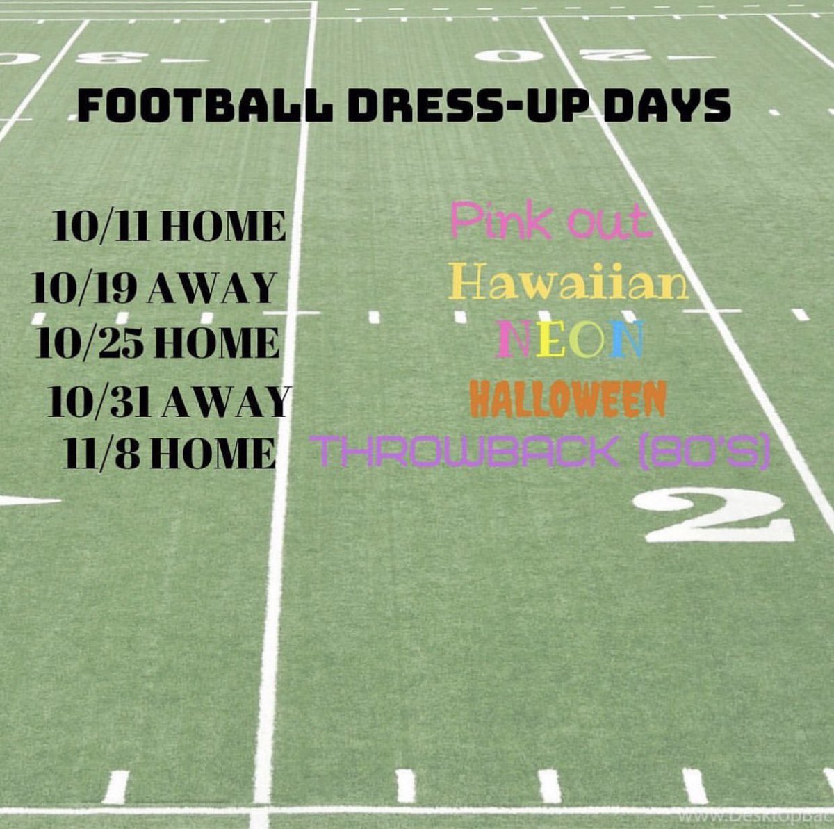 2020TMHS's tweet photo. Here are the 2019 football dress up days! https://t.co/jJEj56tygZ