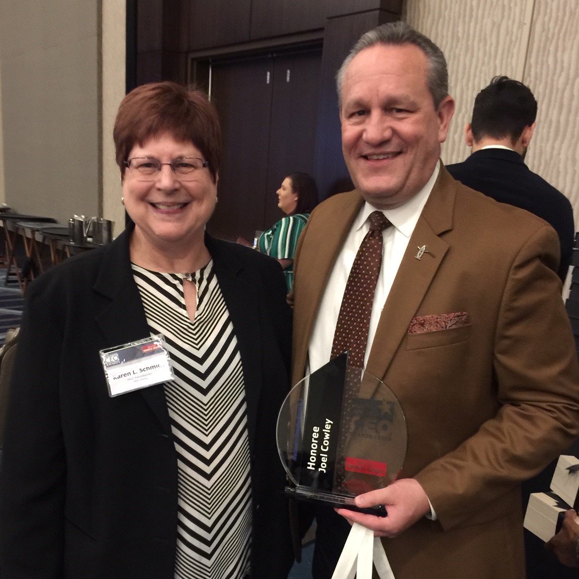 HCCFoundation's tweet photo. Houston Community College Foundation President, Karen Schmidt congratulates Joel Cowley, President and CEO, Houston Livestock Show and Rodeo for his nomination, 2019 Most Admired CEO Honoree.

Joel Cowley will also be honored at the HCCF 2020 Gold Gala on May 2, 2020. https://t.co/d56K1u99Hp