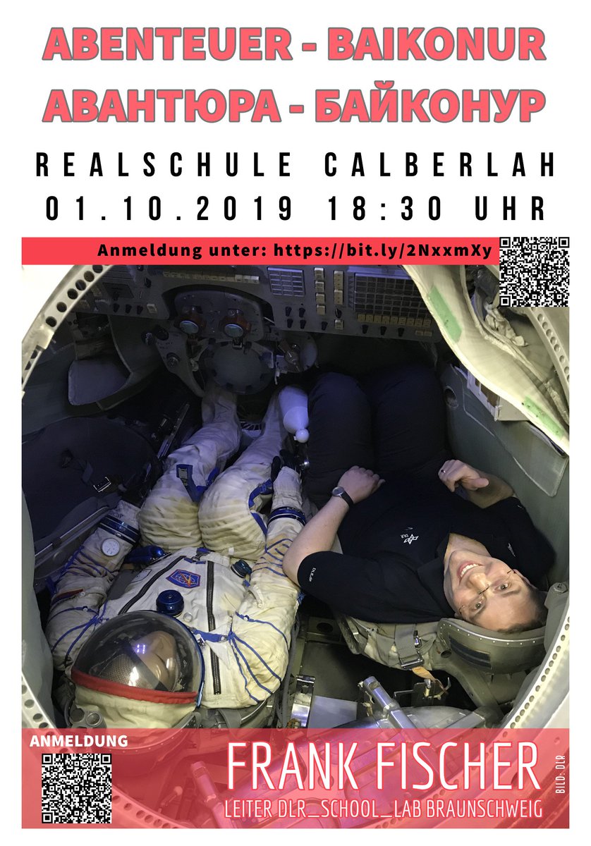_jauch's tweet photo. Am 01.10.2019 kommt der #DLR_next_Reporter in die @rscalberlah und nimmt uns mit nach Baikonur! Anekdotenreich werden wir in die Geschichte der russischen Raumfahrt erleben und die besondere Aura Baikonurs nachempfinden!
Anmeldung unter: https://t.co/Jt3iPhmdra
#Space #MINTnds https://t.co/s3UpHdURrP