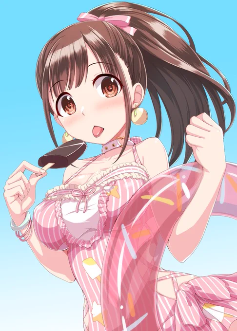 水着ポニテちょこ先輩。果穂とのプールよかったですね。 