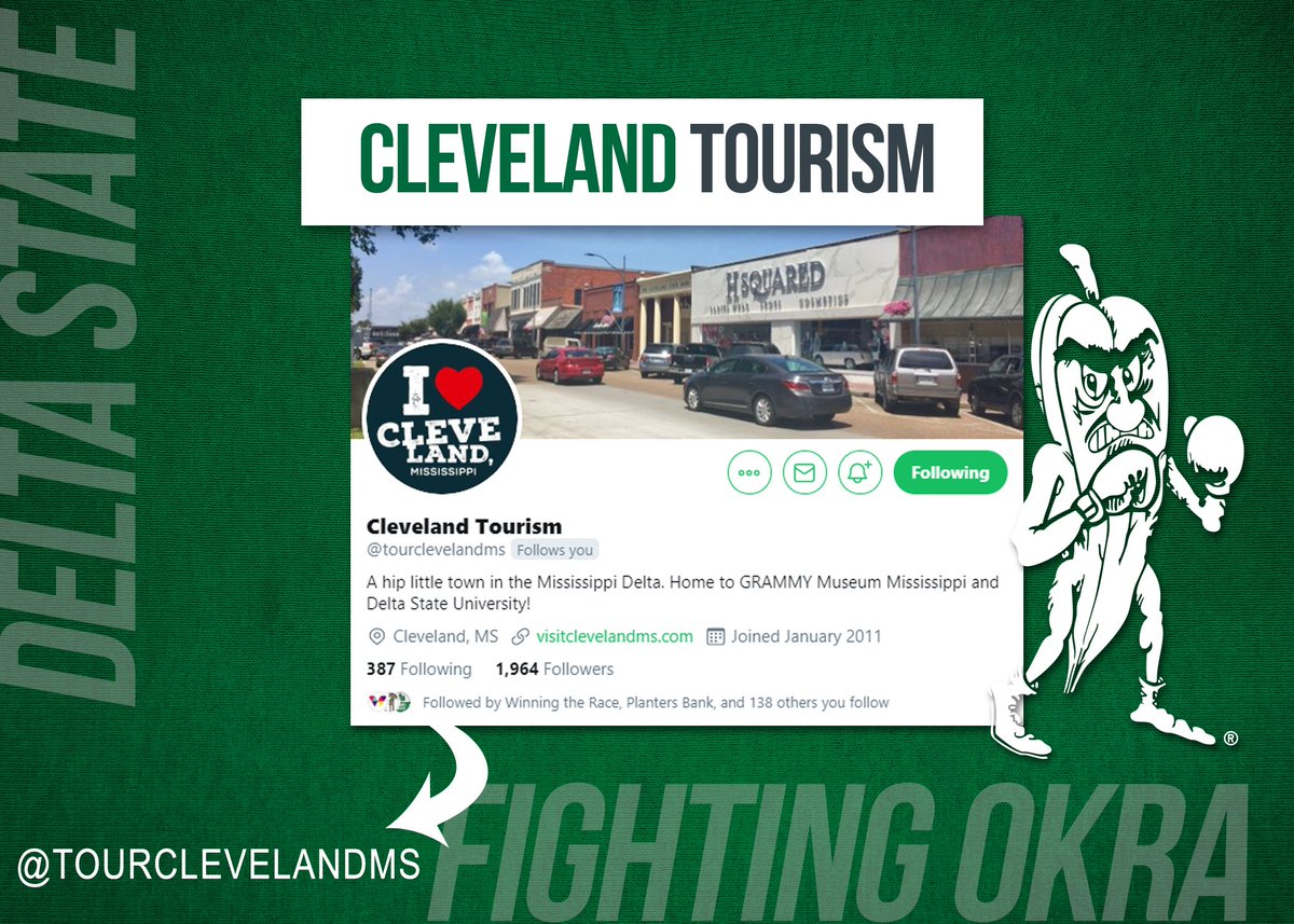 DeltaState's tweet photo. Here are some more accounts we suggest you follow @BolognaPAC @tourclevelandms @MSPublicUniv @kinnison_mike #OkraNation #DeltaStateofMind https://t.co/dryfhE9nJy