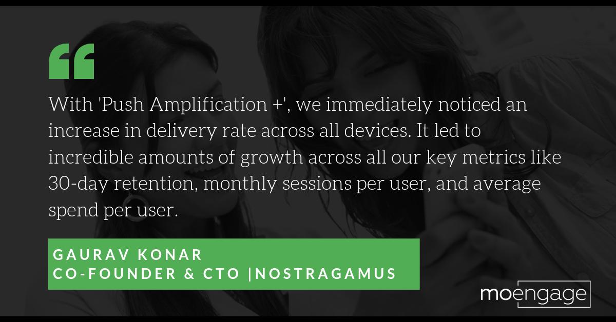 moengage's tweet photo. Push Amplification + gives the highest push delivery rates, guaranteed! We're not saying that, our customers are. Read more about Push Amplification + here: https://t.co/p3j4gTo5wy
#pushamplification #mobilemarketing @raviteja2007 @goelnalin https://t.co/DloJlyIE31