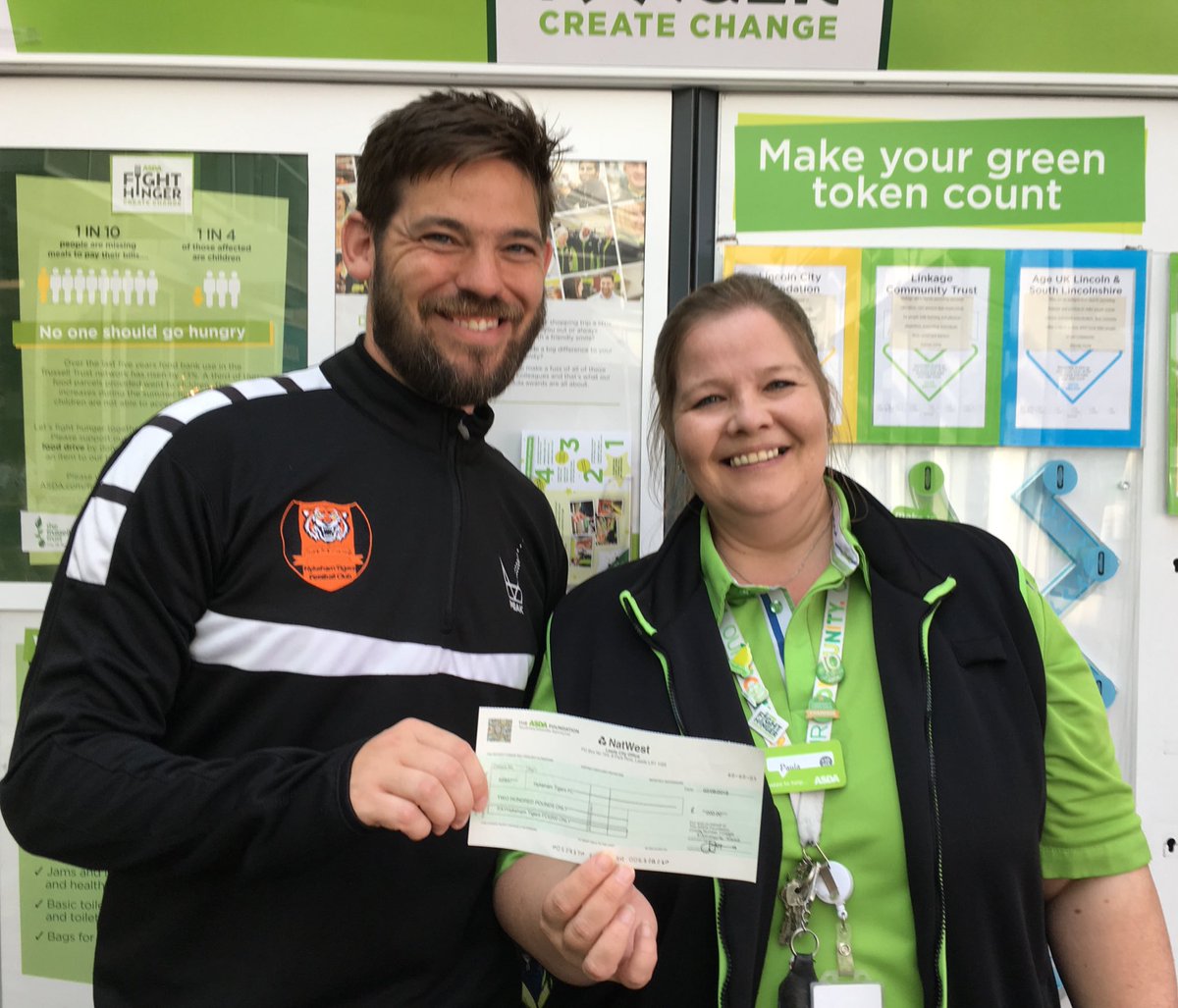 HykehamTigersFC's tweet photo. Thank you so much @AsdaNHykeham for supporting  @HykehamTigersFC  for the green token scheme we were delighted to be given £200 today.
The money will help fund new equipment ⚽️
A big thanks to the local community for your support ⚽️🐯@NorthHykehamTC  #TeamTigers https://t.co/pYuFcW3Ou1