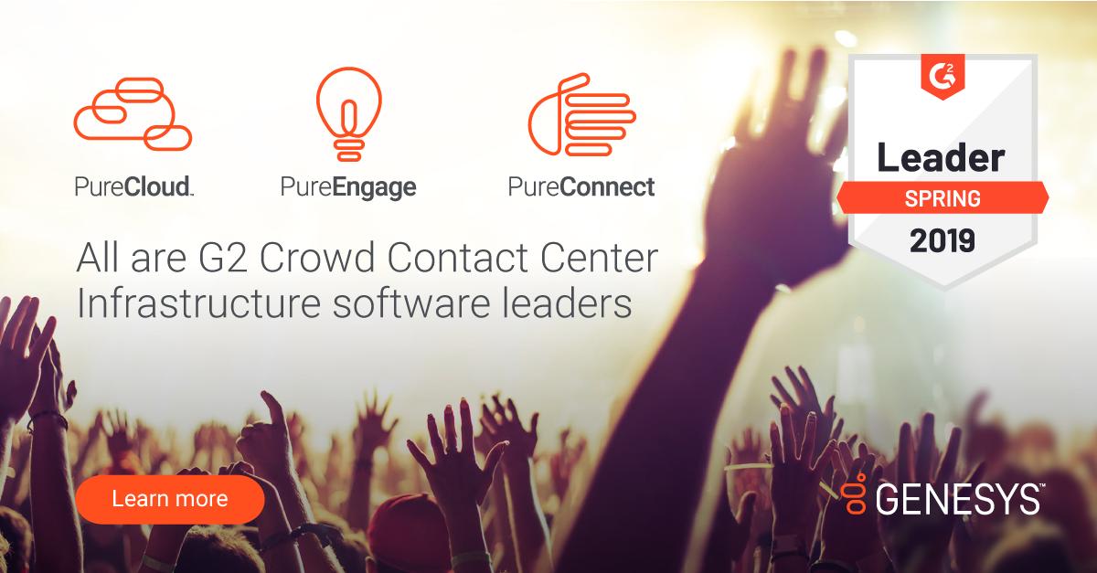 Genesys's tweet photo. The @G2CrowdReviews Spring Report for #ContactCenter Infrastructure has recognized our #PureCloud, #PureEngage and #PureConnect platforms as top performers.🏅
📑 https://t.co/Usda8gxLN2 https://t.co/SVUz5WeoDF