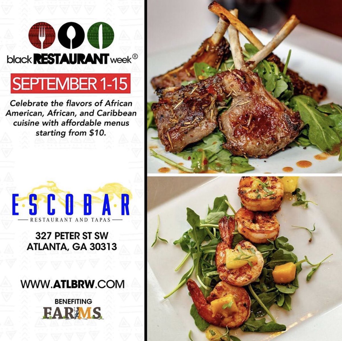 blkrestaurantwk's tweet photo. We are beyond honored to announce @escobaratlanta as a featured restaurant for #Atlanta #blackrestaurantweek September 1 -15. This yearβs #ATLBRW is presented by @woodfordreserve . Follow your fork and turn on your notifications to stay up to date. https://t.co/C2UhfM03qY