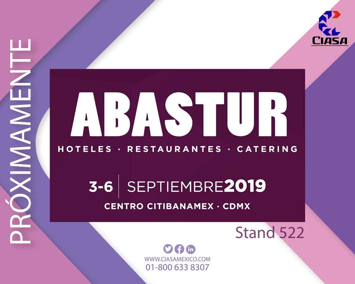 CIASAMexico's tweet photo. !No te lo pierdas! Estaremos presentes en #Abastur2019 Stand no. 522 
#CiasaMexico #dinero #efectivo 
https://t.co/52NnPzrhHj https://t.co/5mlUYsXBxw