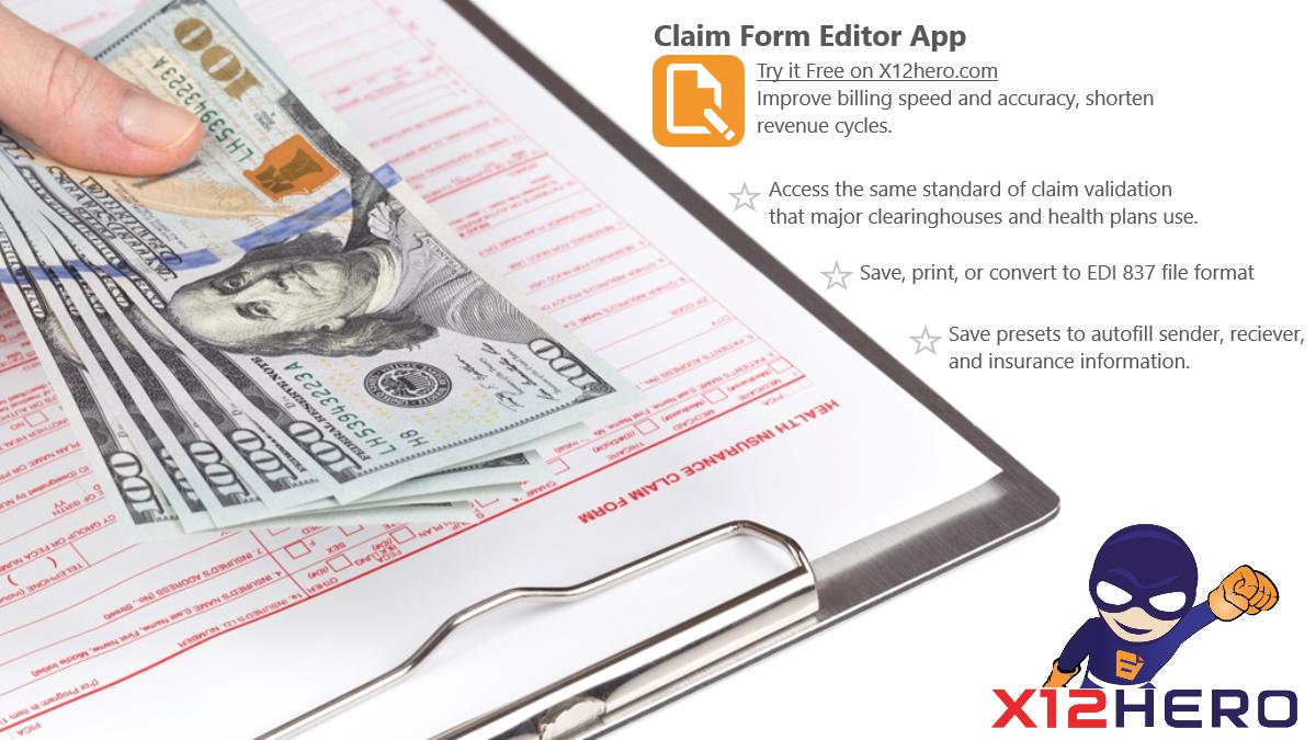 Caliber_EDI's tweet photo. Over 80% of pre-validated claims are paid within 7 days! #Doctors, it's time to get paid faster and reduce rework with X12 Hero’s NEW Claim Form Editor App. Try it free this week!https://t.co/hddCfHCoIq https://t.co/1Q1FM2oIQU