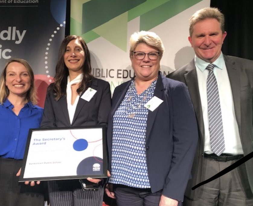 MVeeteacher's tweet photo. CONGRATULATIONS @bankstownps on receiving The Secretary’s Award for exemplary Instructional Leadership! @NatalieJane72 @amanda_redshaw @MSiokos @mscott @dizdarm @GeorgeHarrisson @OurSchoolWSPS .. I’m so very glad to claim Natalie Simmons as our very own now @ William Stimson PS! https://t.co/muTWj8ADnH