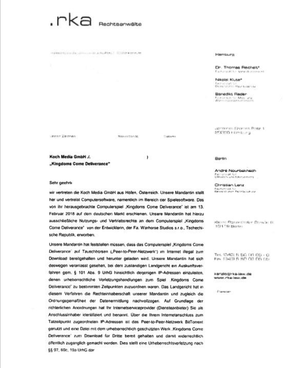 solmecke's tweet image. Achtung❗ Seit Tagen melden sich unzählige Betroffene bei uns, weil sie eine #Filesharing-#Abmahnung der Kanzlei #.rka erhalten haben. Aktuell werden massiv die #Computerspiele Dying Light und Kingdoms Come Deliverance abgemahnt. Gerne teilen! Alle Infos 👉bit.ly/2ZrgNTr