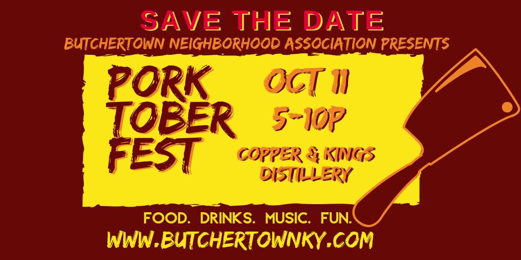 Butchertown_KY's tweet photo. Mark your calendars! We have a great lineup for our Porktoberfest cooking competition @ Copper &amp; Kings! https://t.co/cgCKIqfZ4q