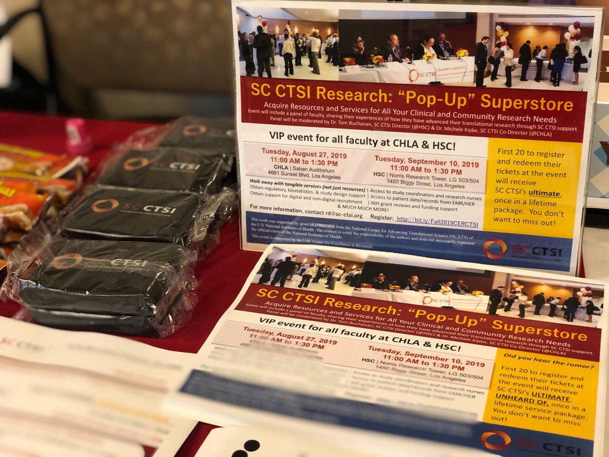 SCCTSIResDev's tweet photo. CHLA faculty and post docs! Today is the big day! Come visit the SC CTSI Research POP Up Superstore at the Saban Auditorium today from 11:00 am to 1:30 pm. Don’t forget to register for this event! Hope to see you there! 

This event is sponsored by the USC Center for Excellence. https://t.co/ayGp6HLFqr