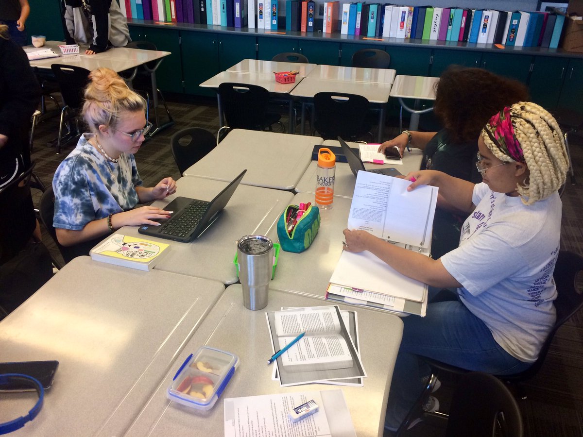 BroncoNSDA's tweet photo. They could be goofing around in the commons eating snacks. They could be enjoying the weather at the picnic tables. But no. This is how Speech &amp; Debate champions are made. They are working during this Bronco Time. #FiveAndTwo https://t.co/yN3snUqV21