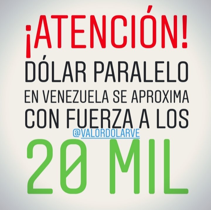¡ATENCIÓN!
.
dólar paralelo en Venezuela se aproxima con fuerza a los 20 mil Bs/USD

@LucioQuincioC <a href="/descifradocom/">Descifrado</a> <a href="/ElNacionalWeb/">El Nacional</a> <a href="/ReporteYa/">Reporte Ya</a> <a href="/2001OnLine/">2001online</a> #caracas #Venezuela #27Ago #divisas #cambios #remesas #dólar #valor