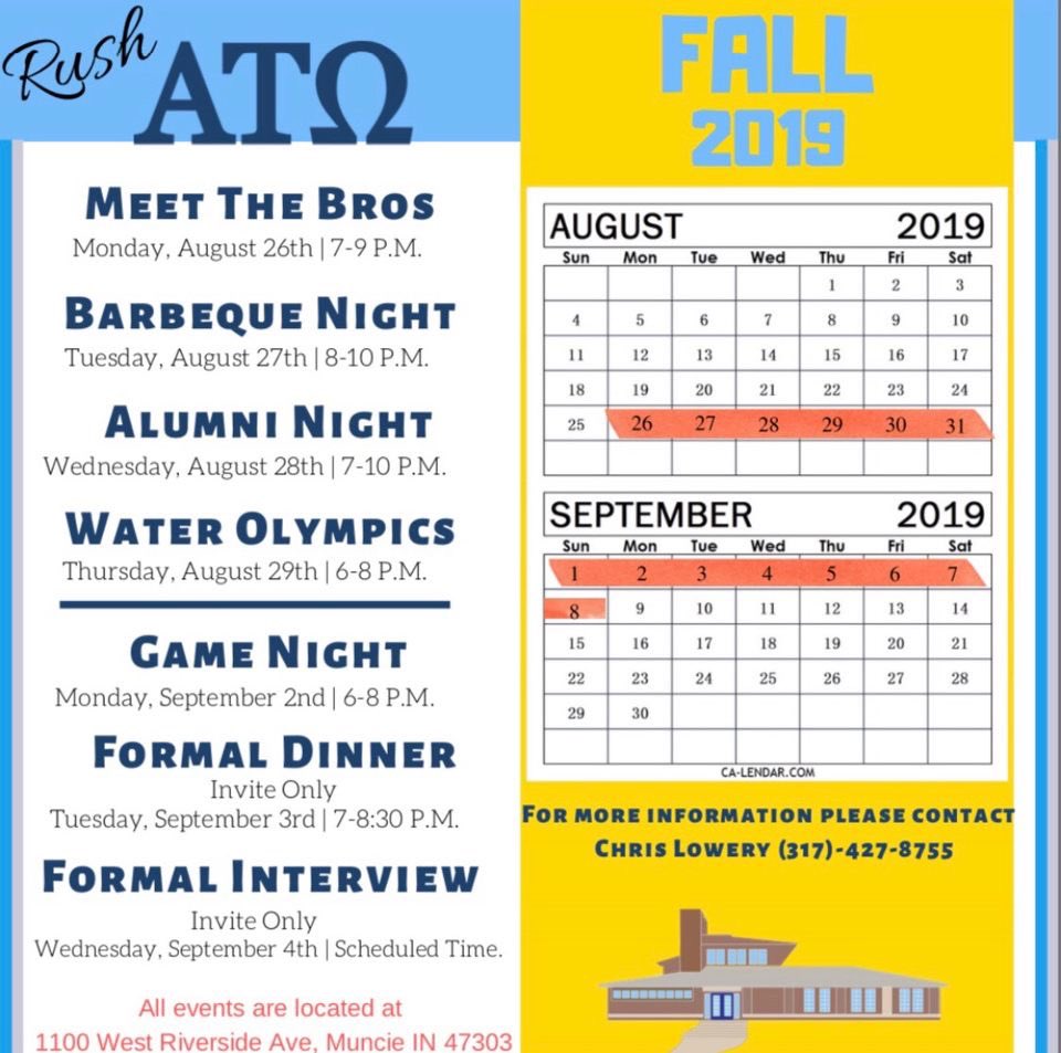 bsu_ato's tweet photo. Rush event #2. See you tonight! #rush2019 #ballstate #ato https://t.co/rfqaSbMMna