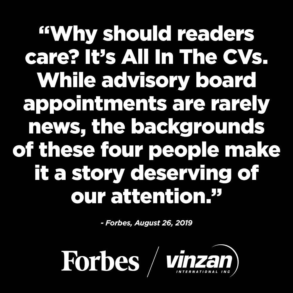 vinzaninc's tweet photo. We are thrilled to announce that we have strategically expanded our Board of Advisors and added four new members. 
 
Forbes: https://t.co/o2JbDeOBwx
 
This is the first in a series of major announcements our company will be making over the next few weeks.
 
#Cannabis @JavierHasse https://t.co/mMq8oz2i5A