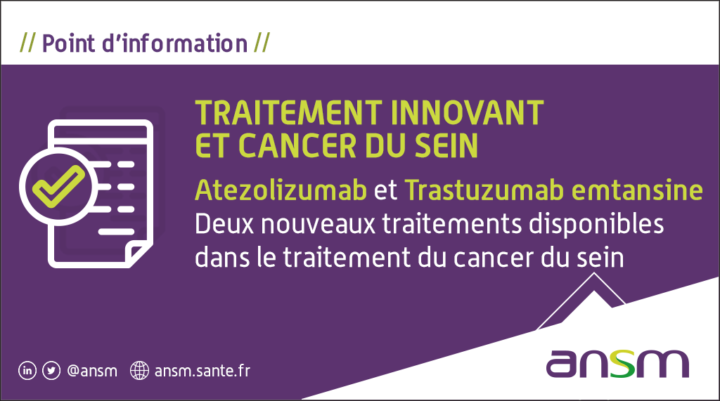 Accès à l'innovation: 2 nouveaux traitements disponibles dans le #CancerDuSein
🔹Trastuzumab emtansine dans le traitement adjuvant du cancer du sein de type HER2 positif
🔹Atezolizumab dans le traitement du cancer du sein triple négatif

En savoir ➕ ow.ly/ToZZ50vLiVz