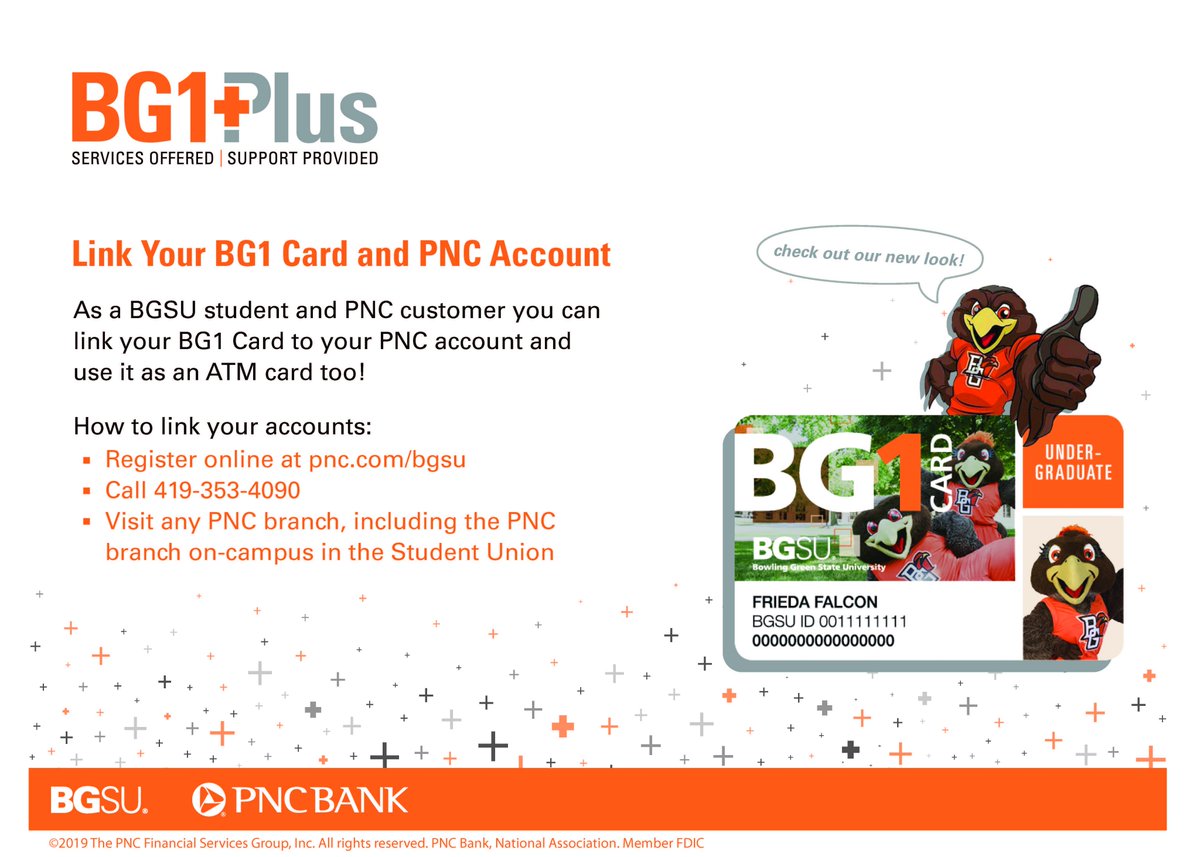 BG1Plus's tweet photo. Visit PNC right next door to us in the @theBTSU to link your BG1 Card to your PNC account. Linking is free, and you get the convenience of carrying one card around campus! https://t.co/Rd9z4aQAmO