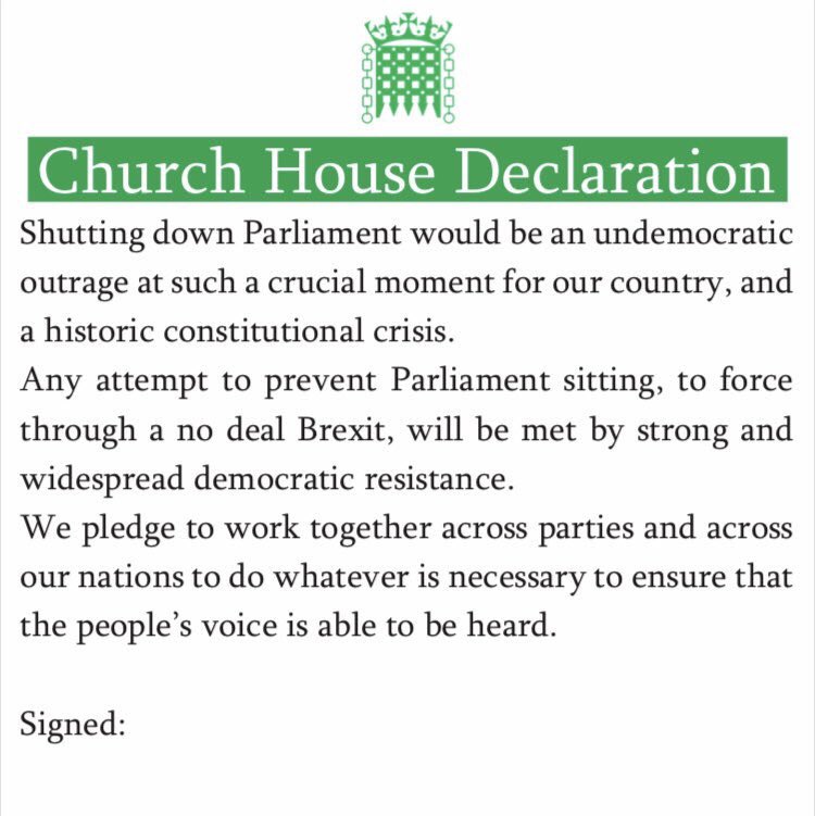 I’ve signed the #ChurchHouseDeclaration opposing any attempt to shut down parliament and I’ll do whatever it takes to stop the PM forcing through a disasterous no-deal #brexit