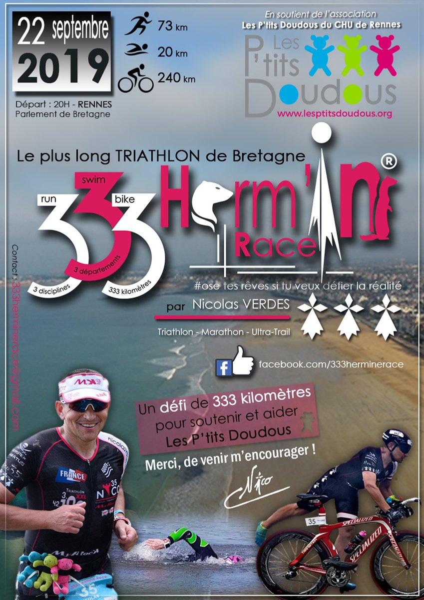 PDoudous's tweet photo. @Nico35760 se lancera pour un #UltraTriathlon de 333 km #333HermineRace. Départ 22/09 #ParlementdeBretagne @metropolerennes
https://t.co/mqmJ1vtESy
#enfant @CHURennes
@ille_et_vilaine @cotesdarmor22 #Morbihan
@OuestFrance @france3Bretagne @TVR35 @bleuarmorique  @MensueldeRennes https://t.co/836kAryePz