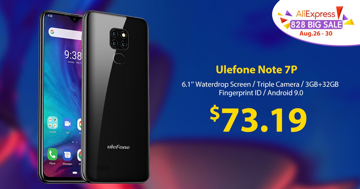 UlefoneMobile's tweet photo. Aliexpress 828 Mid-year Big Sale.
The entry-level 4G smartphone - #UlefoneNote7P is available for a special price of $73.19.
Buy Now>>>https://t.co/gEWDR5Ccy8
Features:
6.1'' Waterdrop Screen
3GB+32GB
Fingerprint ID
Face Unlock
Triple Rear Camera
3500mAh Battery
Android 9.0 Pie https://t.co/HorwUHer2o