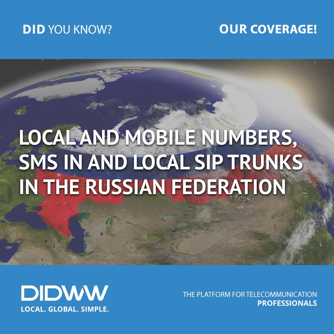 DIDWW's tweet image. #DIDWWCoverage #Russia #LocalNumbers #MobileNumbers #SMSIn #LocalSIPTrunks #telecommunication
