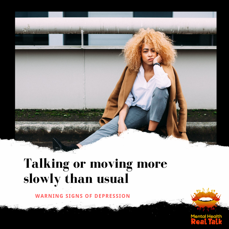 themhrt's tweet image. SIGNS OF DEPRESSION: (7 of 16)
#7.  Talking or moving more slowly than usual (ada).  

FACTS:  Did you know that depression is the leading cause of disability for ages 15-44 (hopefordepression).  End the silence, share your story at mentalhealthrealtalk.com

#signsofdepression