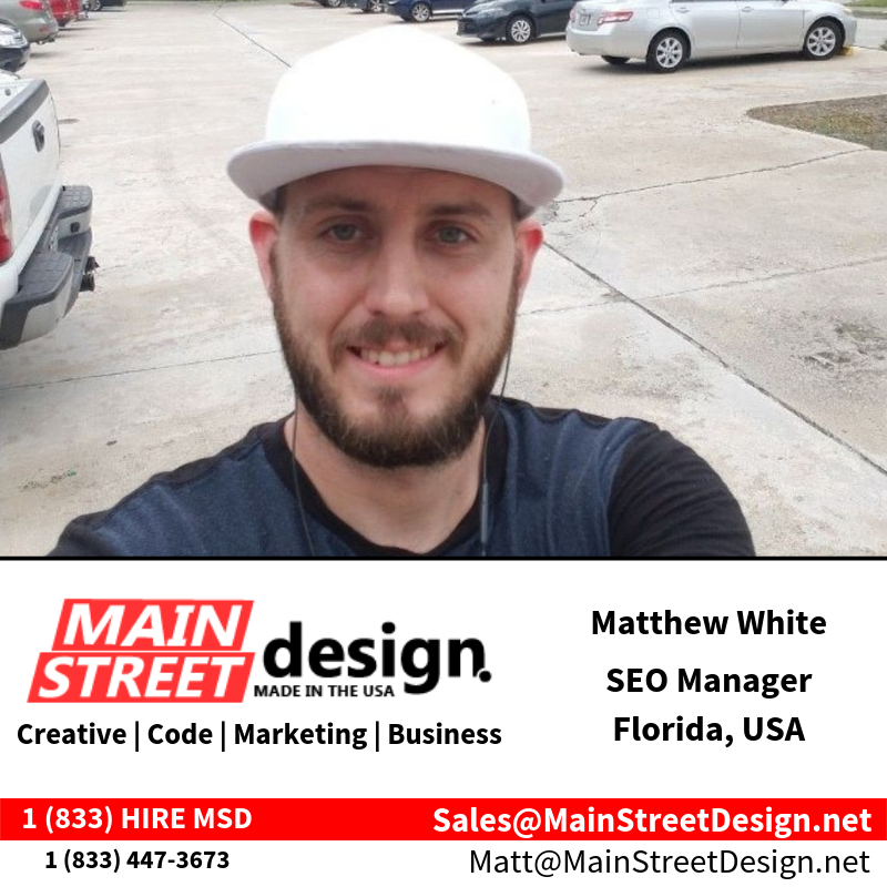 mainstreetweb's tweet photo. Meet our SEO Manager, Matthew White. Matthew has 3 years of experience in the industry and is still growing. MainStreet Design is Made In The USA and is now in 4 states and growing, in the last 8 months.

How can we help you? 

https://t.co/NVYQgm2HmL

#agency  #mainstreetweb https://t.co/gDWikcejcu