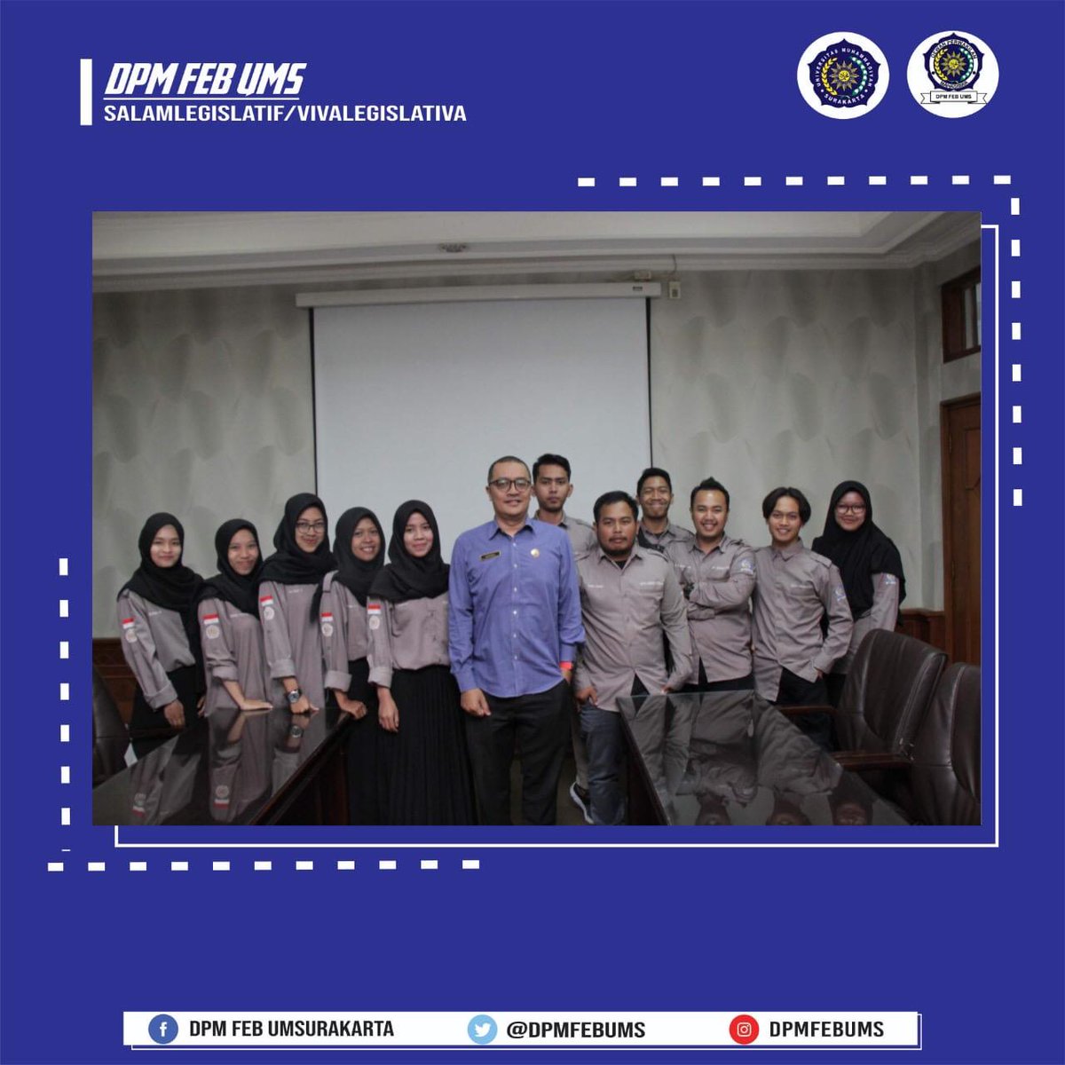 Alhamdulillah telah terlaksana kegiatan Kunjungan Legislatif DPM FEB UMS ke DPRD Kota Surakarta pada tanggal 26 Agustus 2019. Semoga ilmu yang didapat bermanfaat dan dapat digunakan kedepan nya oleh DPM FEB UMS #DPMFEBUMSSolutifdanBerkarakter
#VivaLegislativa!
#Salamlegislatif!