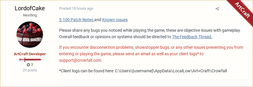 ProjectMalekai's tweet photo. LordofCake posted in "5.100 LIVE Bug Reports for 8/27/19" #Crowfall #RedPost
https://t.co/1qFBLA9q13 https://t.co/gqHJfGeegr