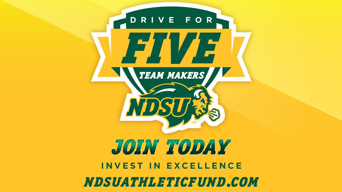 NDSUathletics's tweet photo. .@NDSUteammakers launches the #DriveFor5 
Currently at approximately 4,200 members, Team Makers is seeking to increase membership in its annual fund to 5,000 members. For more information on how to become a Team Maker for as little as $100 click here: https://t.co/u2TVffBGMM https://t.co/LGkEAnz34b