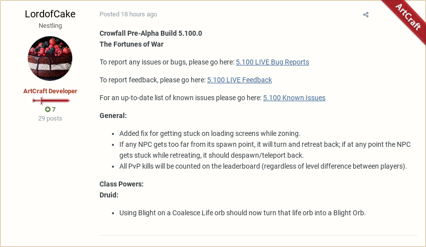 ProjectMalekai's tweet photo. LordofCake posted in "5.100 LIVE Patch Notes for 8/27/19" #Crowfall #RedPost
https://t.co/uOVWatLctq https://t.co/pt0d9NUs2n