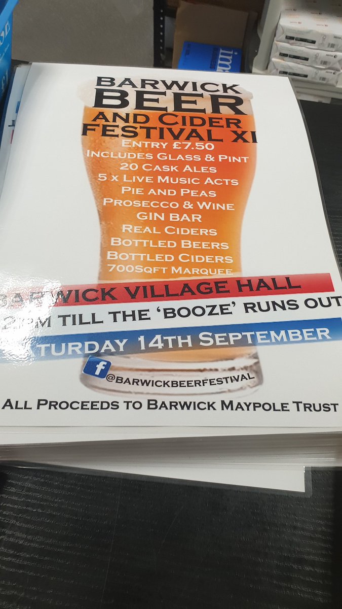 BarwickBeerFest's tweet photo. Beer Festival marketing material will be going out this week. Any Barwick Residents fancy delivering some leaflets let us know... theres a couple of pints in it at the festival for willing helpers. https://t.co/iqg41IfrWR
