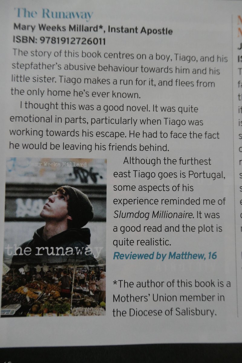 A great review of my book 'The Runaway' in Families First, the Mothers'Union magazine