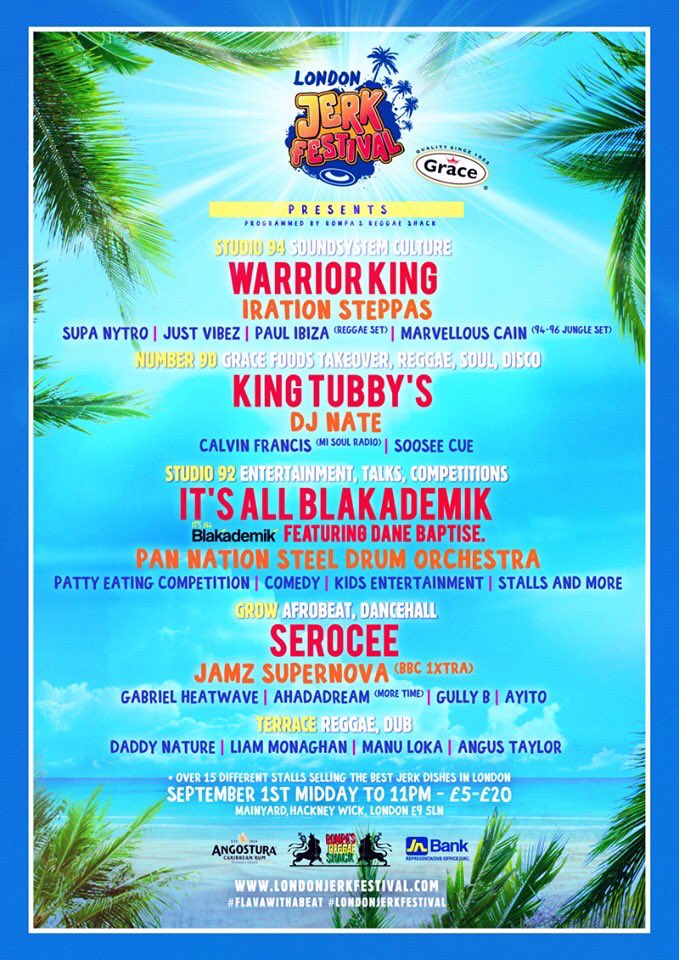 LondonJerkFesti's tweet photo. Not long now until the next @LondonJerkFesti sponsored by @gracefoods - With over 16 different chefs and restaurants representing and 4 different rooms of music we've got all corners covered. Here with the final artwork. #FlavaWithABeat 

FINAL TICKETS: https://t.co/pSuBS40fMU https://t.co/6MnEI0siBa