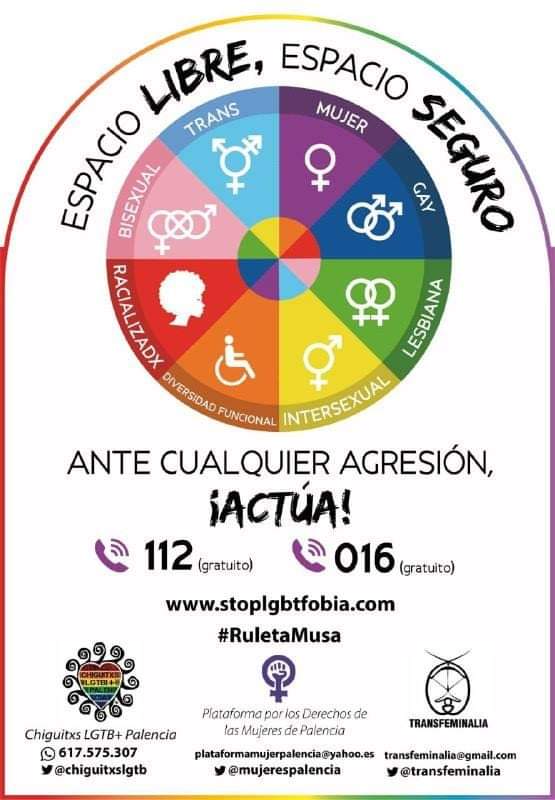 Ayer presentaron,  @chiguitxslgtb <a href="/mujerespalencia/">Five Crypto</a> y <a href="/transfeminalia/">Transfeminalia</a>, la campaña #RuletaMusa, para prevenir y actuar frente a las agresiones machistas, homófobas, tránsfobas, racistas y otras en lugares de ocio en nuestra ciudad. Este adhesivo indica espacios libres y seguros
